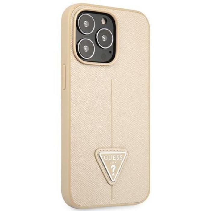 Guess - GUESS iPhone 14 Pro Max Skal Saffiano Triangle Logo - Beige