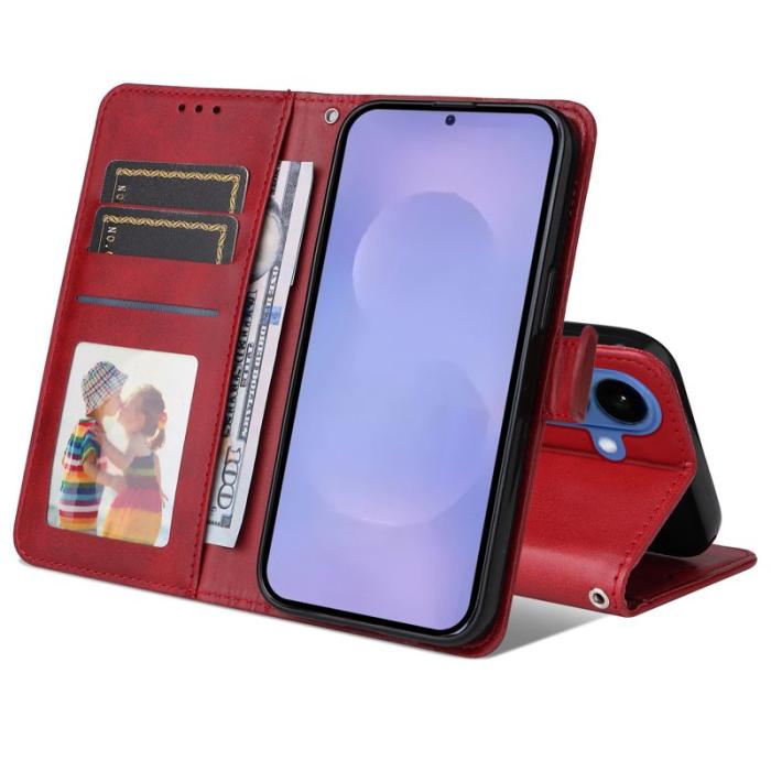 OEM - Samsung Galaxy S26 Plus Plånboksfodral Konstläder Folio Flip - Röd