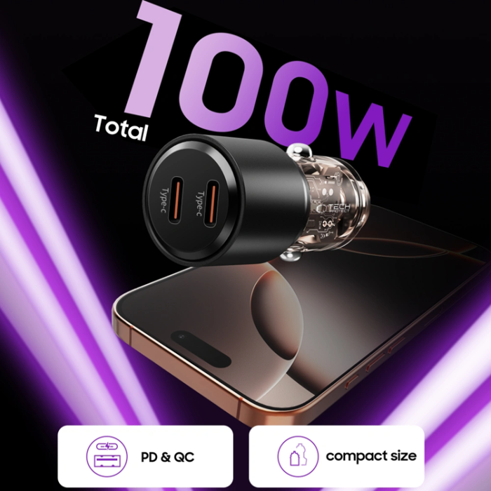Tech-Protect - Tech Protect Billaddare USB-C Till USB-C 100W - Svart