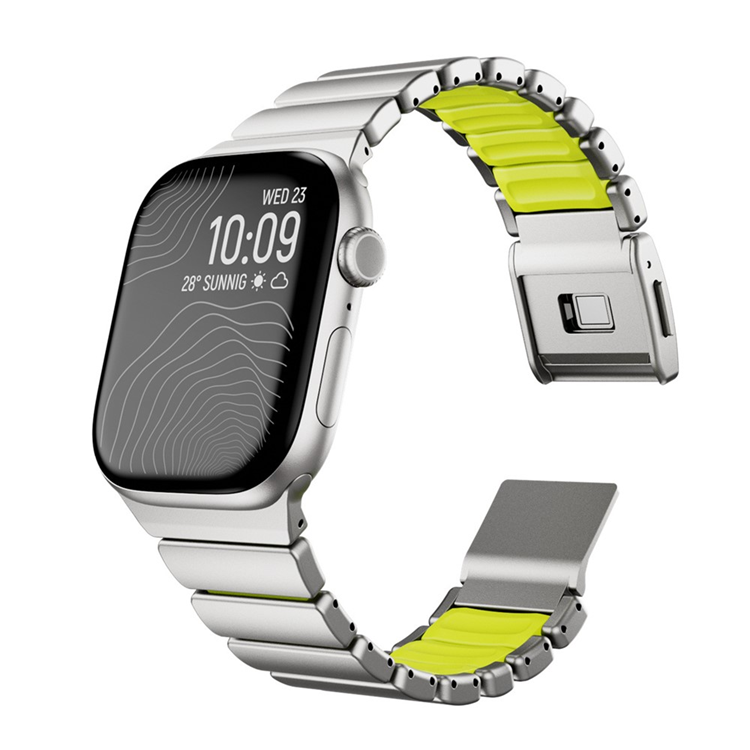 Apple Watch (42/44/45/46/49mm) Armband Stainless Steel (Titanium/Grön) | 5122 | AlltMobil