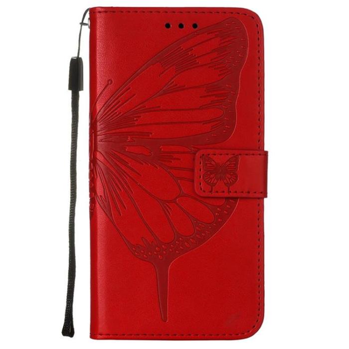 OEM - Butterfly Flower Imprinted Plånboksfodral Xiaomi 12 Pro - Röd