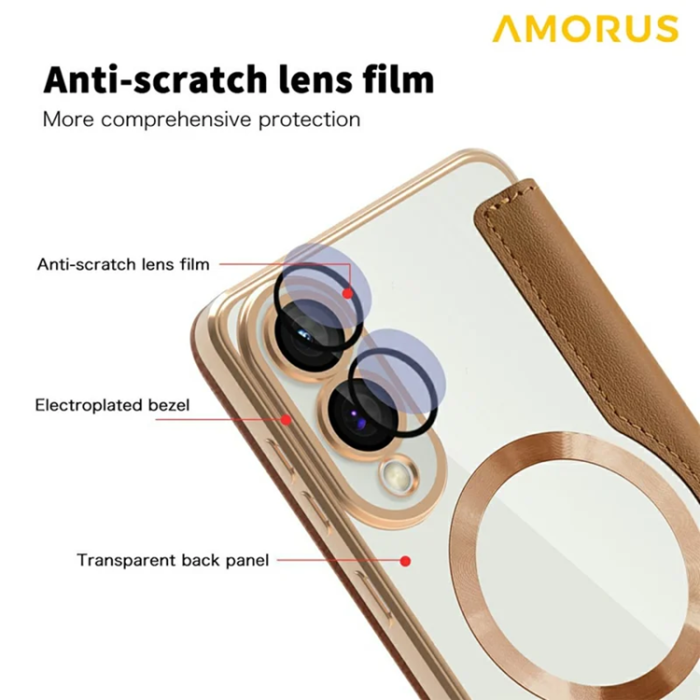 Amorus - Amorus Galaxy S25 Edge Plånboksfodral Magsafe RFID - Brun