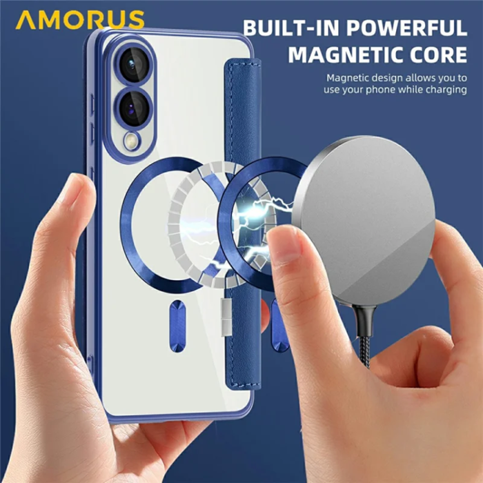 Amorus - Amorus Galaxy S25 Edge Plånboksfodral Magsafe RFID - Sapphire