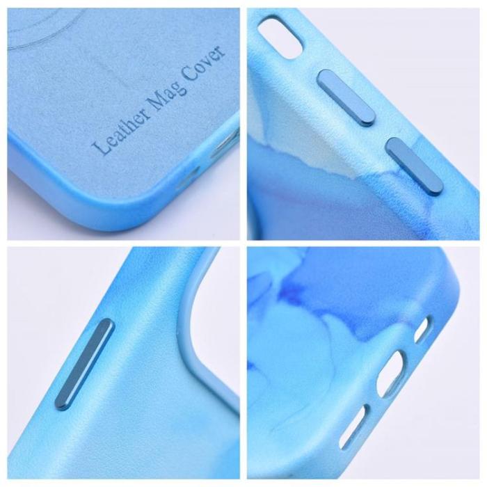 OEM - iPhone 13 Pro Max Magsafe Mobilskal Läder - Blå Splash