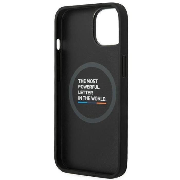 BMW - BMW iPhone 14 Skal Magsafe Läder Stamp Tricolor - Svart