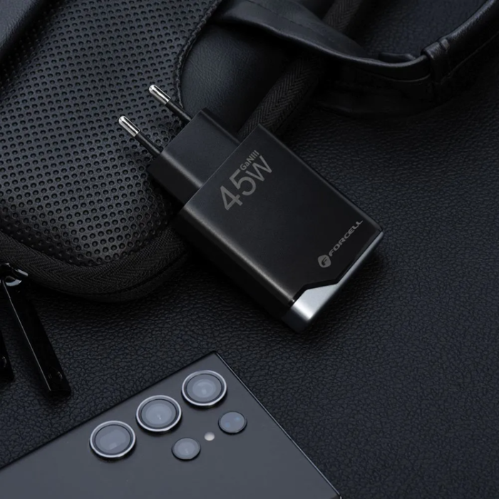 Forcell - Forcell Snabbladdare 2 x USB C 45W GaN III PD 3A - Svart