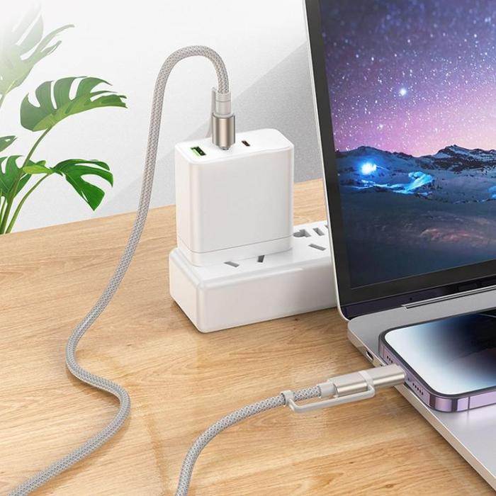 Hoco - Hoco USB-C/Lightning Till USB-C, LED-ljus 60W 3A Kabel 1.2m U138 - Grå