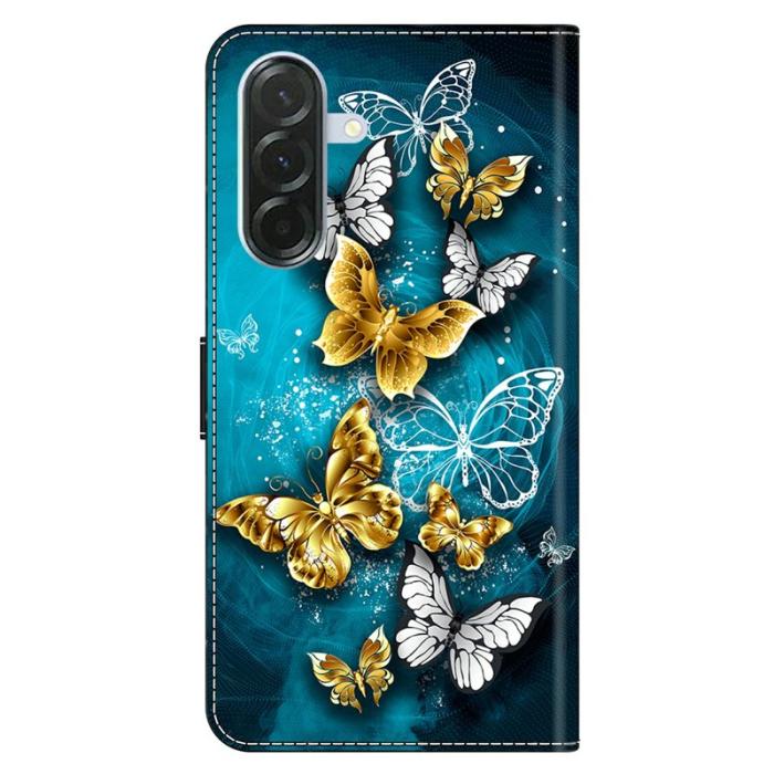 OEM - Samsung Galaxy A37 Plånboksfodral Konstläder Mönstertryck - Guld Fjäril