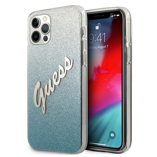 Guess iPhone 12 Pro Max Skal Glitter Gradient Script - Blå | 2353 | AlltMobil