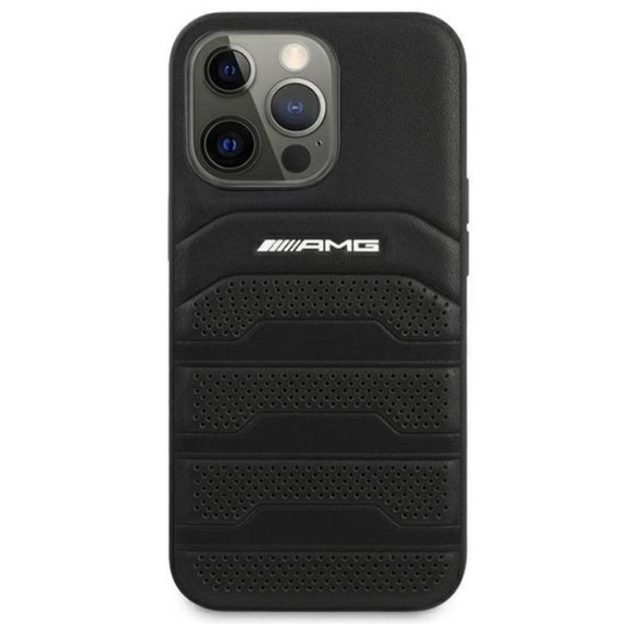 AMG - AMG iPhone 14 Pro Skal Läder Debossed Lines - Svart