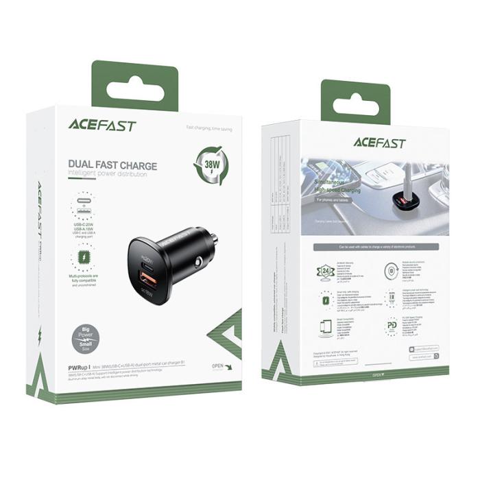 Acefast - Acefast Billaddare 38W USB-C Till USB - Svart