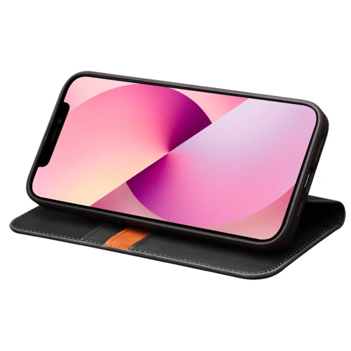QIALINO - Qialino iPhone 15 Plånboksfodral Äkta läder - Svart