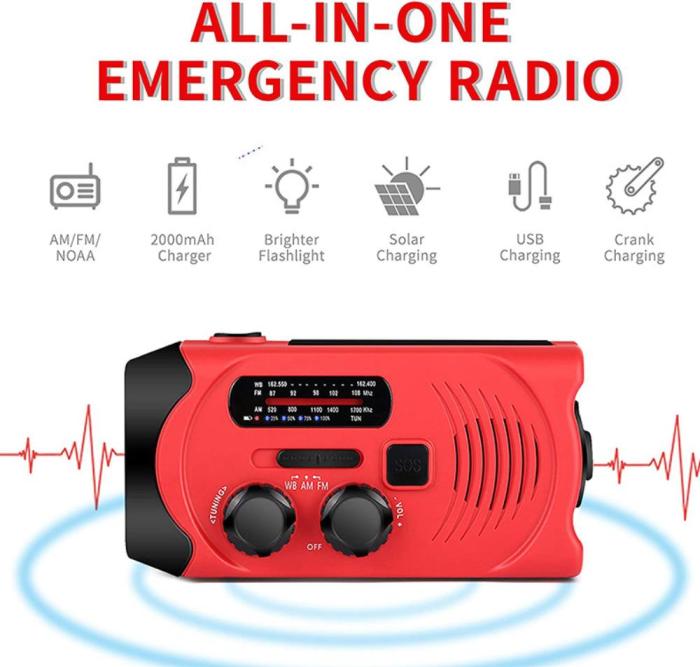 UTGATT5 - Vevr-adio med Solceller, Ficklampa och 2000mAh Powerbank - Grön