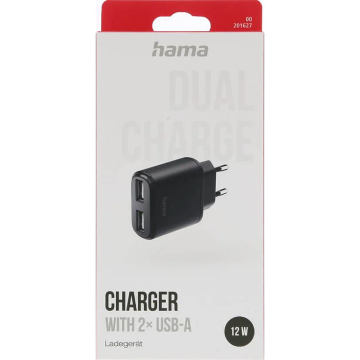 Hama - Hama Väggladdare 12W 2xUSB-A - Svart