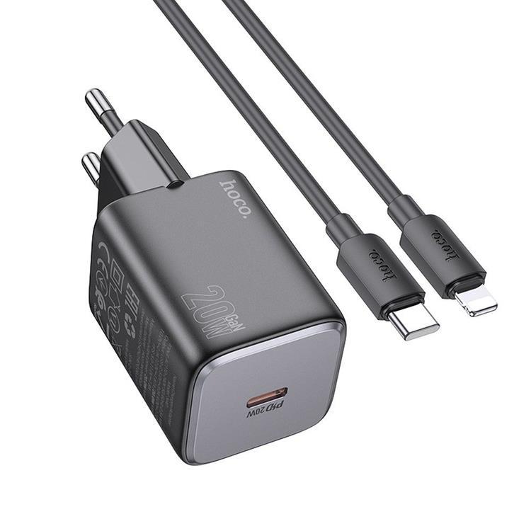 Hoco Väggladdare 20W Type C + Kable USB-C till Lightning Kabel 1m - Svart | 505295 | AlltMobil