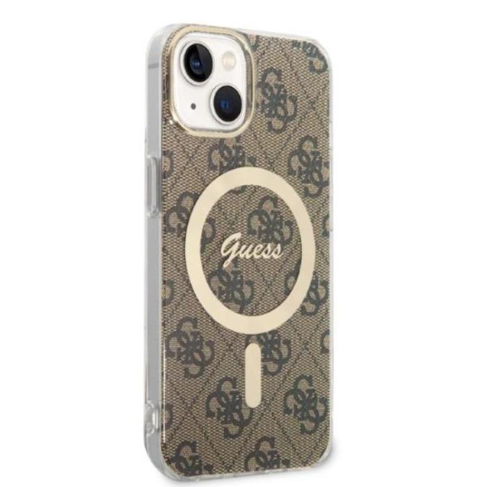 Guess - GUESS iPhone 14 Plus Magsafe Skal Print + Trådlös Laddare - Brun