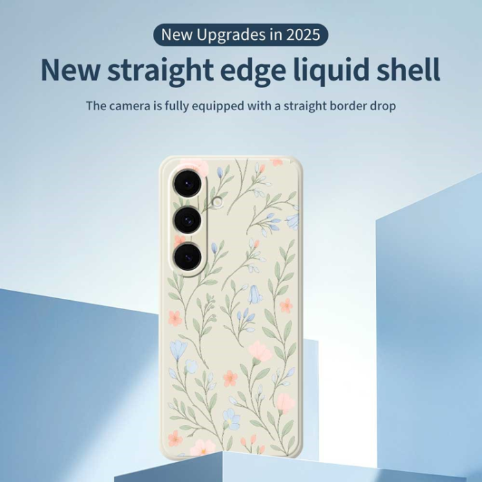 A-One Brand - Galaxy S25 Plus Mobilskal Pink Blue Flowers Straight Edge - Grön