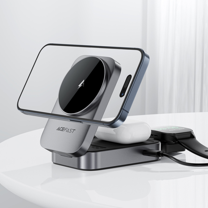 Acefast - Acefast MagSafe Trådlös Laddare för Apple Watch,iPhone,Airpods E22 - Grå