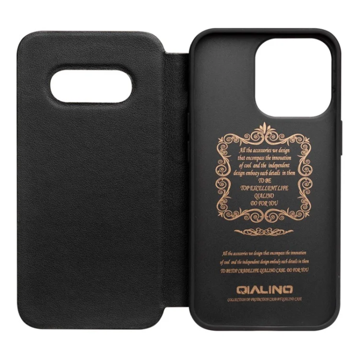 QIALINO - QIALINO iPhone 13 Mini Fodral Äkta Läder Cowhide - Svart