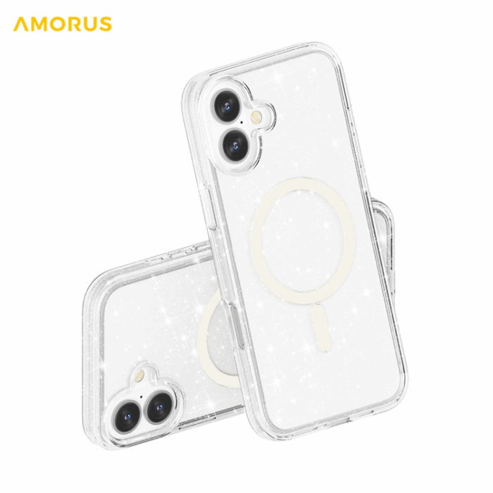 AMORUS - AMORUS Mobilskal till iPhone 17 Magsafe Glitter Powder PC + TPU - Vit