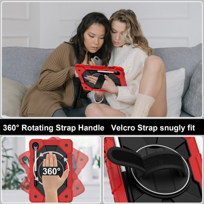 A-One Brand - Galaxy Tab S10 FE/S9 FE/S9 Skal Kickstand med Rem - Röd/Svart