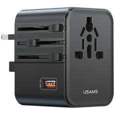 USAMS - USAMS Reseladdare Adapter CC309 2xUSB-C 25W 4-i-1 US/AU/EU/UK &ndash; Svart