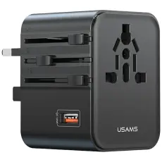 USAMS - USAMS Reseladdare Adapter CC309 2xUSB-C 25W 4-i-1 US/AU/EU/UK &ndash; Svart