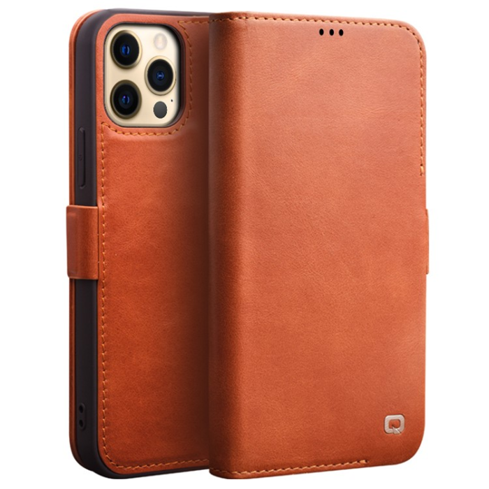 QIALINO - QIALINO iPhone 12 Pro Max Plånboksfodral Äkta Läder Magnetlås 