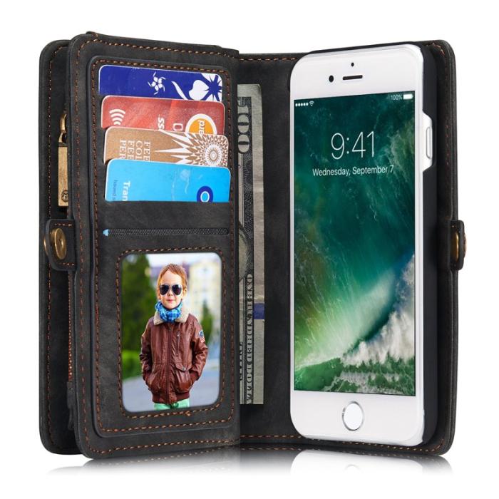 Caseme - CASEME 008 2-i-1 Plånboksfodral Vintage Konstläder iPhone 7/8/SE Grå