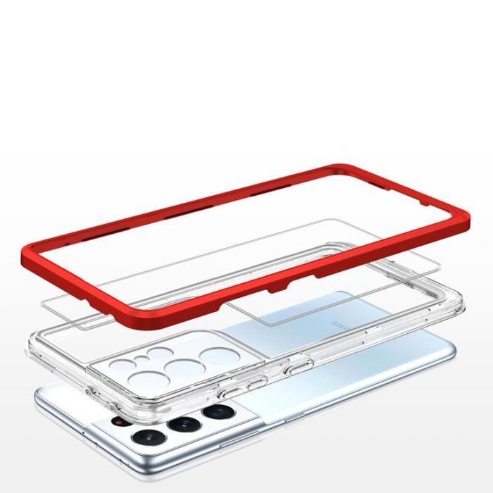 OEM - Galaxy S21 Ultra 5G Skal Clear 3in1 - Röd