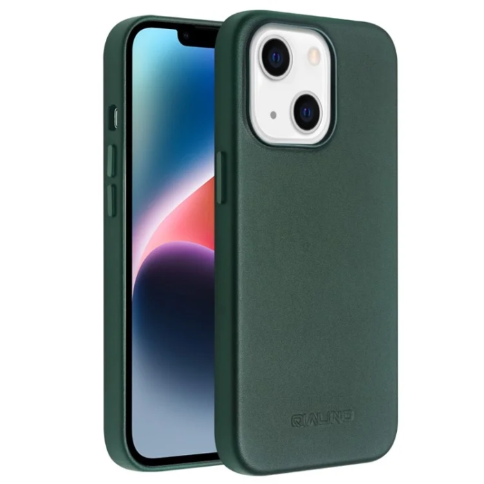 QIALINO - QIALINO iPhone 14 Mobilskal MagSafe Äkta Läder - Grön