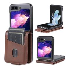 AZNS - AZNS Samsung Galaxy Z Flip7 FE Pl&aring;nboksfodral Card Holder Konstl&auml;der - Brun