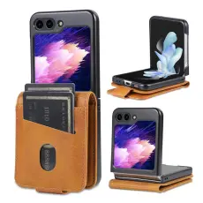 AZNS - AZNS Samsung Galaxy Z Flip7 FE Pl&aring;nboksfodral Card Holder Konstl&auml;der - Brun