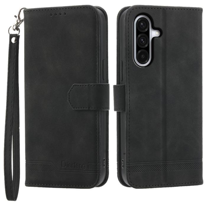 DIERFENG - DIERFENG DF-03 Samsung Galaxy A56 5G Plånboksfodral Konstläder - Svart