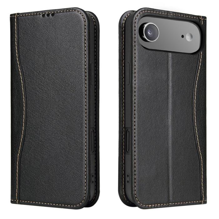 FIERRE SHANN - FIERRE SHANN för iPhone Air Plånboksfodral Äkta läder - Svart
