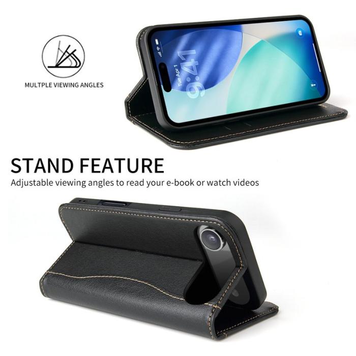 FIERRE SHANN - FIERRE SHANN för iPhone Air Plånboksfodral Äkta läder - Svart