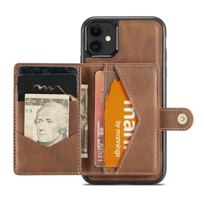 JEEHOOD - JEEHOOD Detachable Konstläder Plånboksfodral iPhone 11 6.1 tum Brun