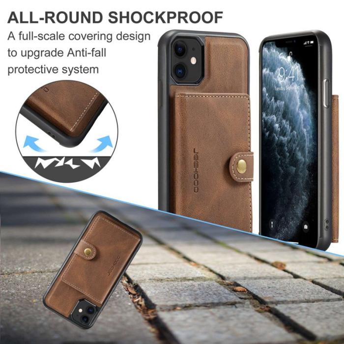 JEEHOOD - JEEHOOD Detachable Konstläder Plånboksfodral iPhone 11 6.1 tum Brun