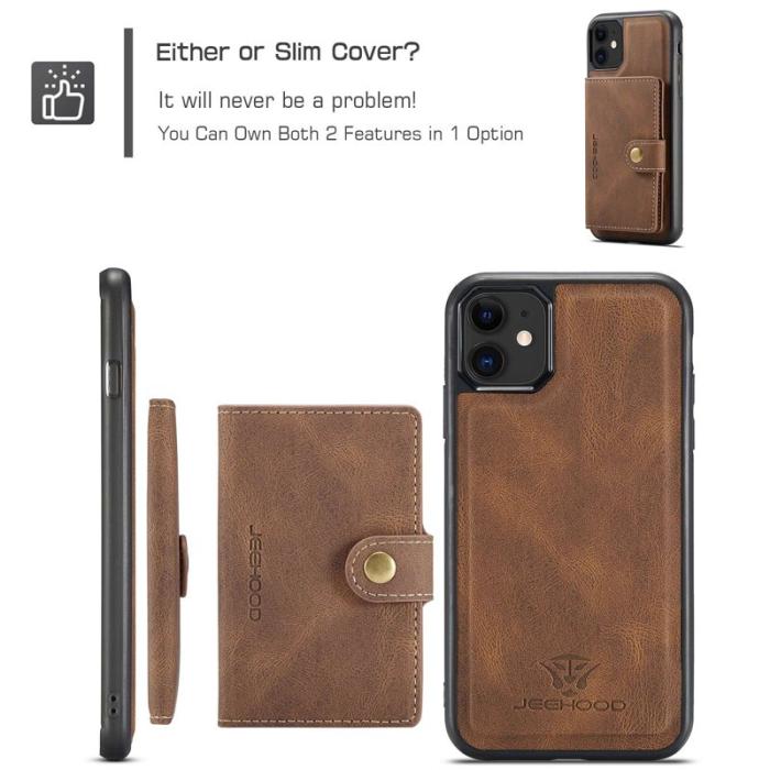 JEEHOOD - JEEHOOD Detachable Konstläder Plånboksfodral iPhone 11 6.1 tum Brun
