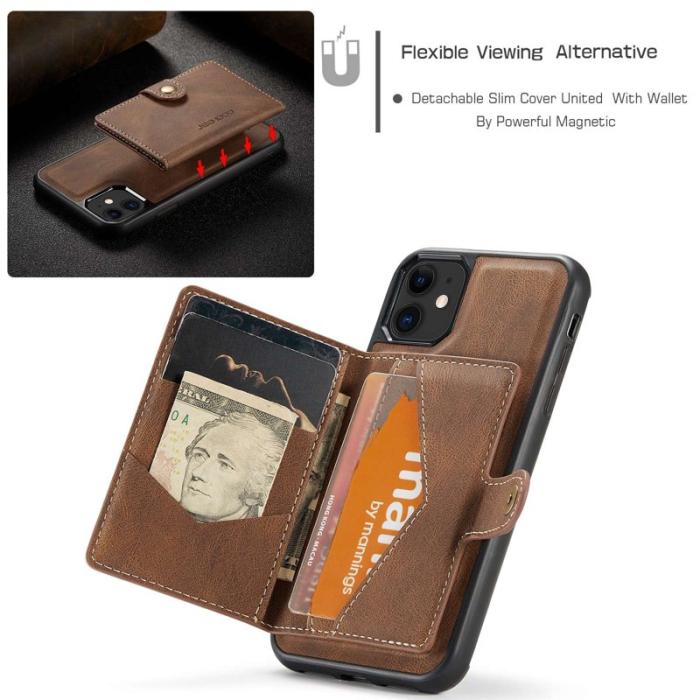 JEEHOOD - JEEHOOD Detachable Konstläder Plånboksfodral iPhone 11 6.1 tum Brun