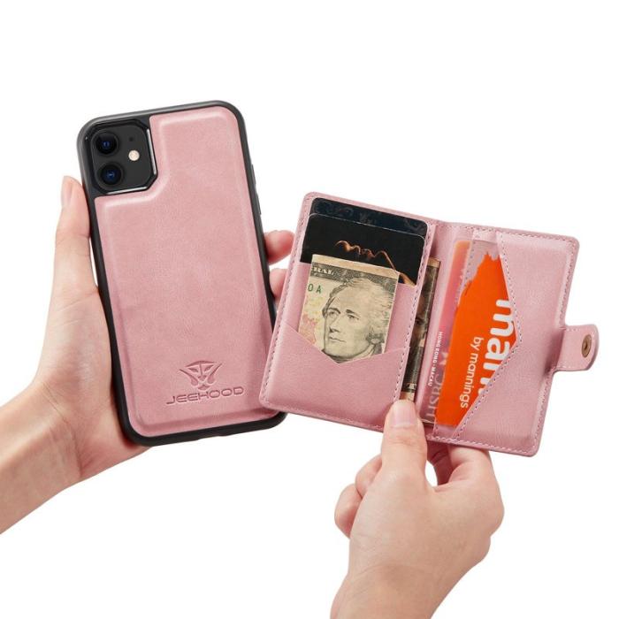 JEEHOOD - JEEHOOD Detachable Konstläder Plånboksfodral iPhone 11 6.1 tum Roséguld