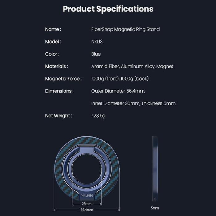 Nillkin - NILLKIN Magnetisk Ringhållare Kickstand Aramid Fiber Aluminiumhållare