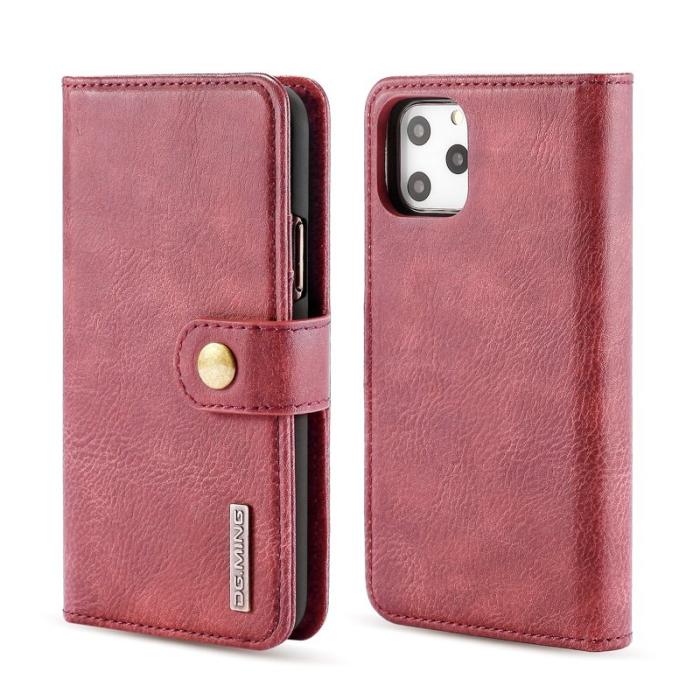 DG.MING - DG.MING iPhone 11 Pro Max Äkta Läder Plånboksfodral med Ställ - Vinröd