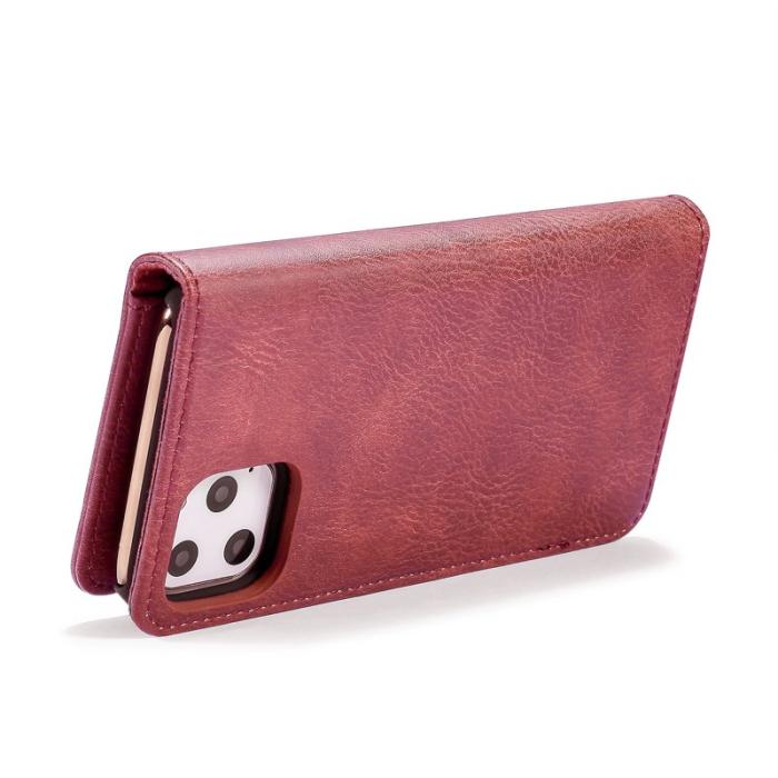 DG.MING - DG.MING iPhone 11 Pro Max Äkta Läder Plånboksfodral med Ställ - Vinröd