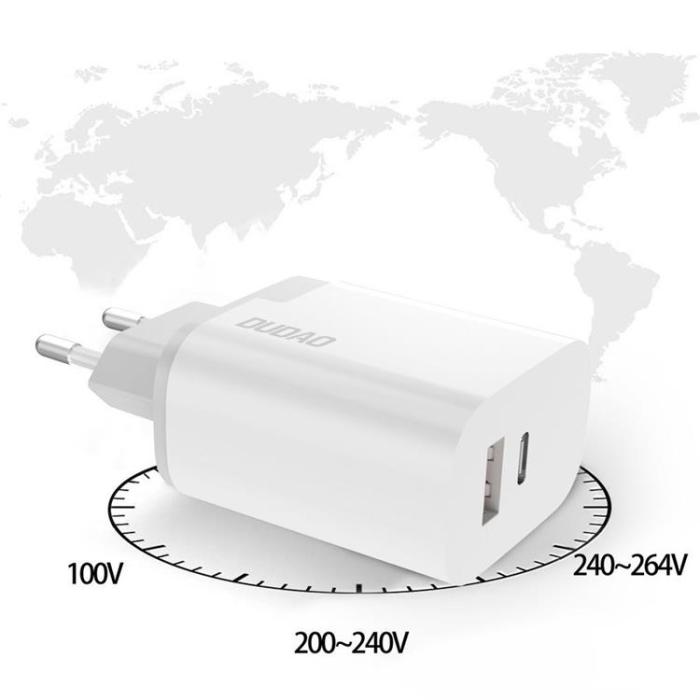 Dudao - Dudao Väggladdare Typ-C PD 22W 3A - Vit