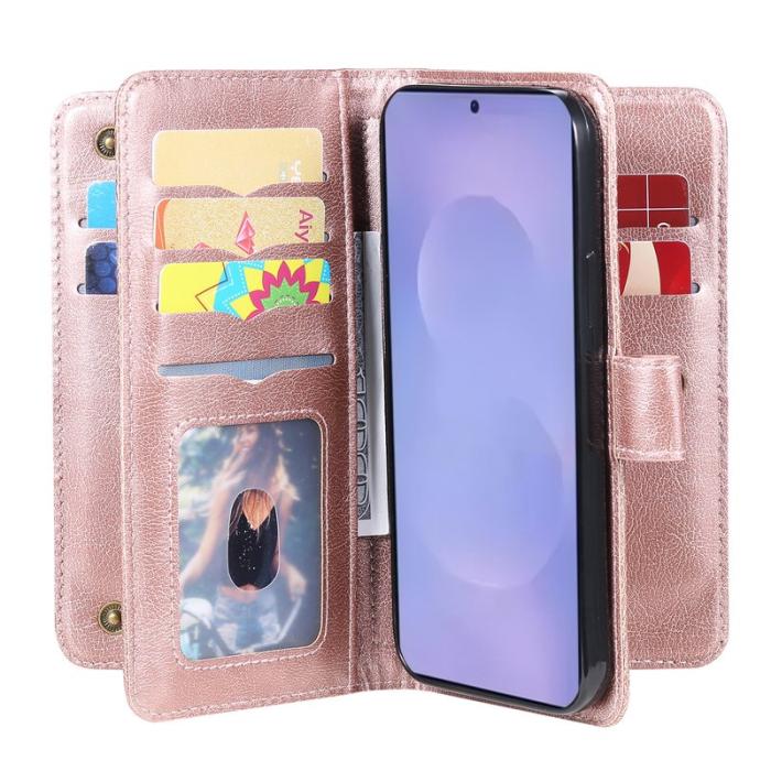 OEM - Samsung Galaxy S26 Plus Fodral Äkta Läder Med 10 Kortfack - Roséguld