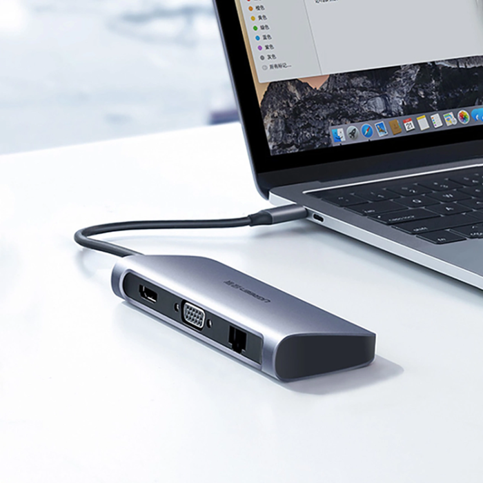 Ugreen - Ugreen 9in1 HUB USB-C Till USB-C, HDMI, VGA, RJ45, SD/TF Kortläsare, 3xUSB-A 3.0