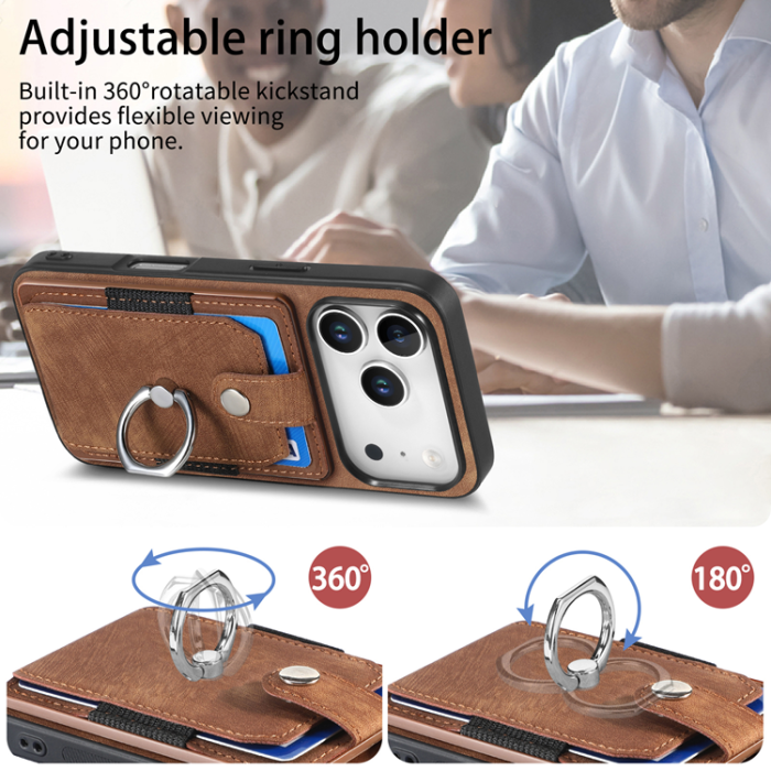 A-One Brand - iPhone 17 Pro Mobilskal med Korthållare Läder Kickstand - Brun
