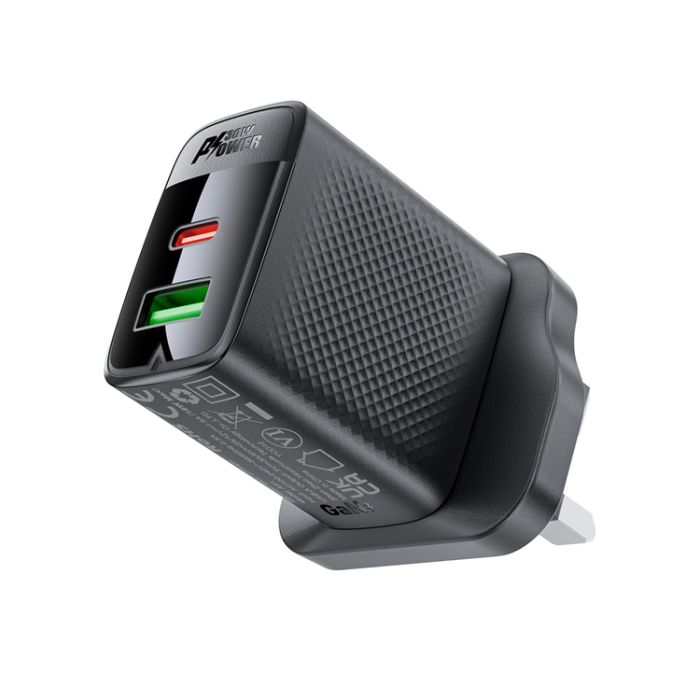 Acefast - Acefast Snabbladdare 30W GaN USB-C USB-A (UK) - Svart