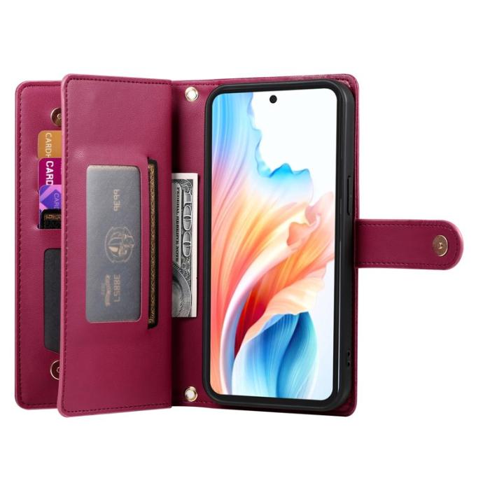 OEM - Samsung Galaxy S26 Fodral Dragkedja Äkta Läder - Röd